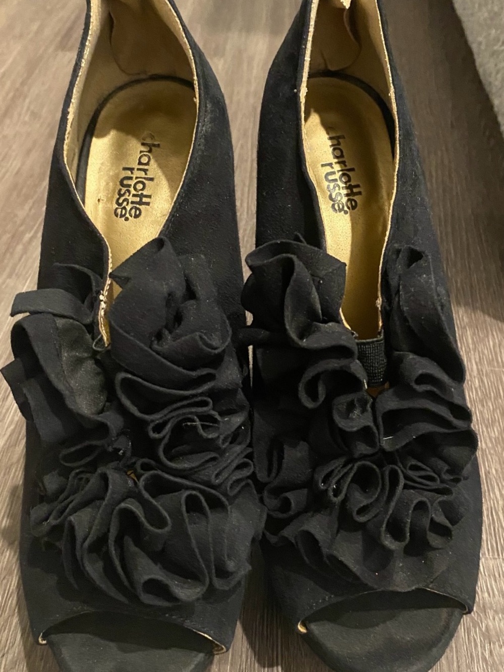 Charlotte Russe Black Platform Heels with Ruched Back